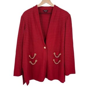 Misook Knit Single Button Jacket Gold Chains Red Size XL